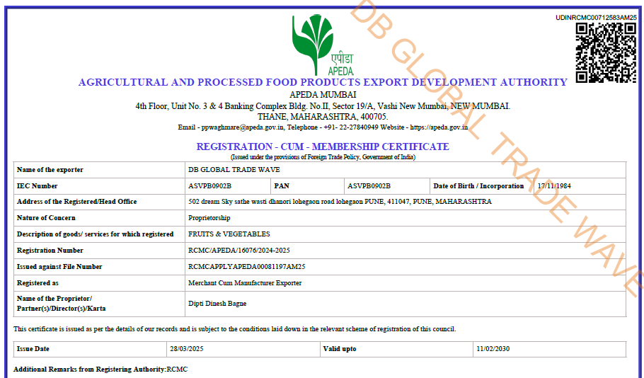 Apeda Certificate